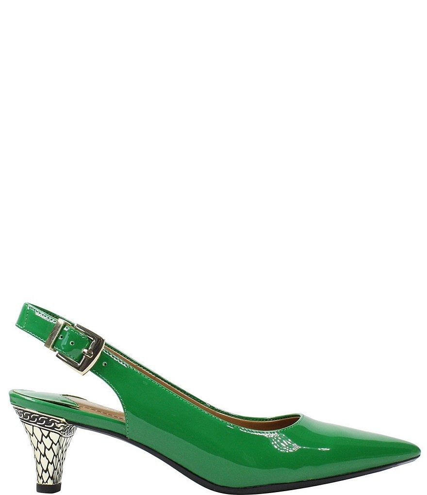 J. Renee Mayetta Patent Embossed Heel Sling Pumps