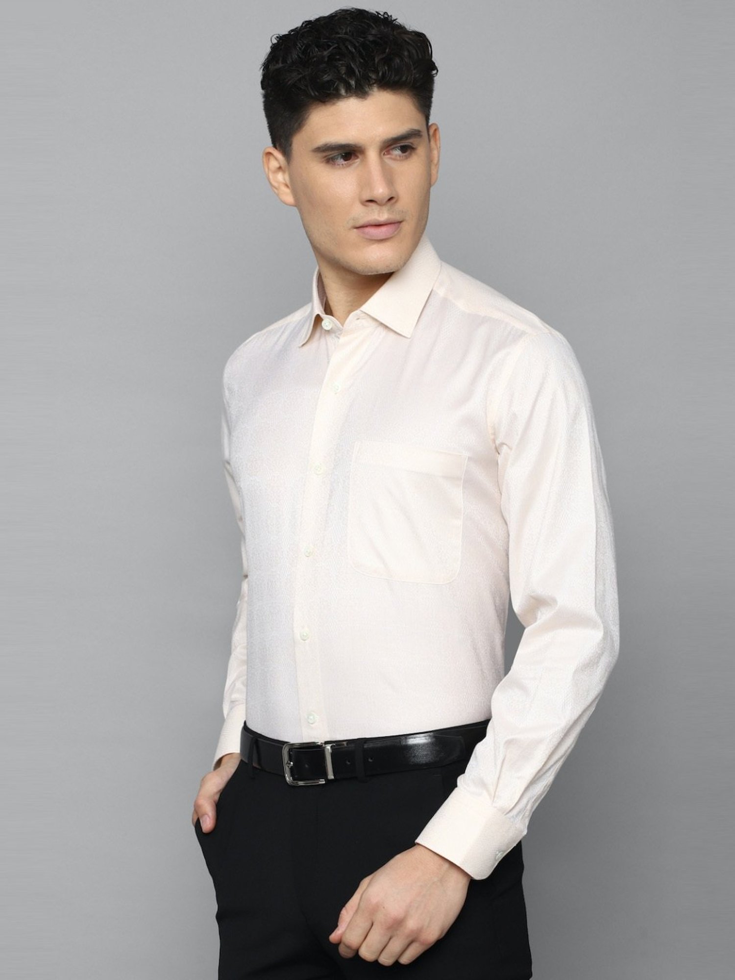 Luxure By Louis Philippe Beige Cotton Regular Fit Texture Shirt