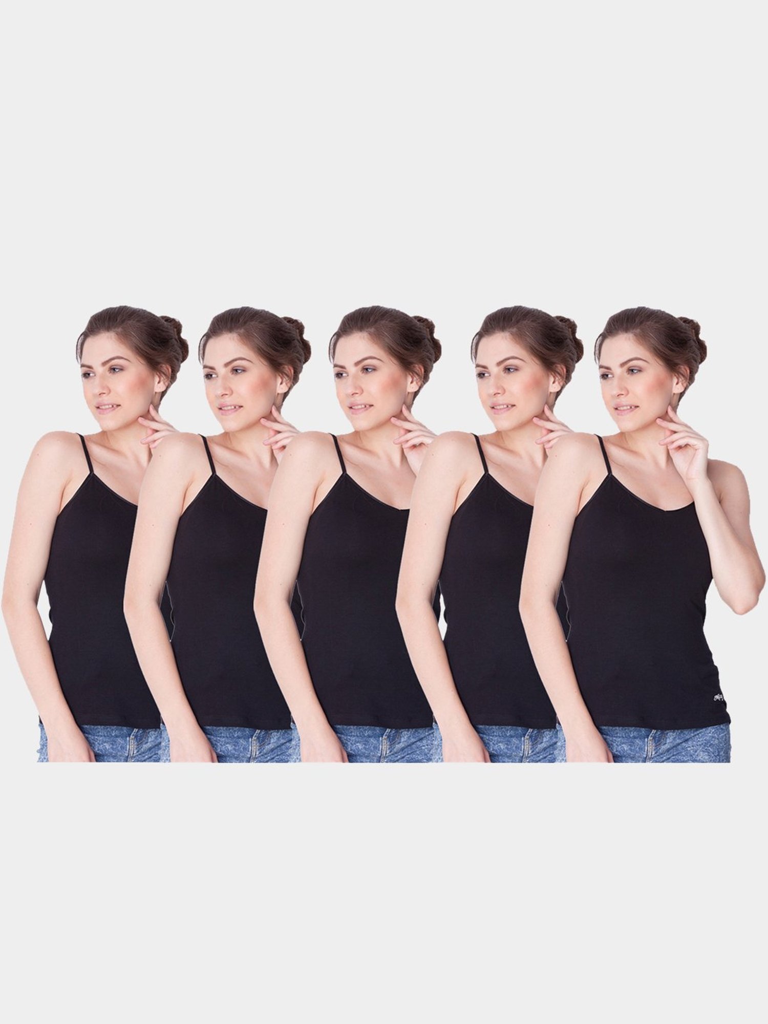 Dollar Missy Black Cotton Camisole - Pack of 5