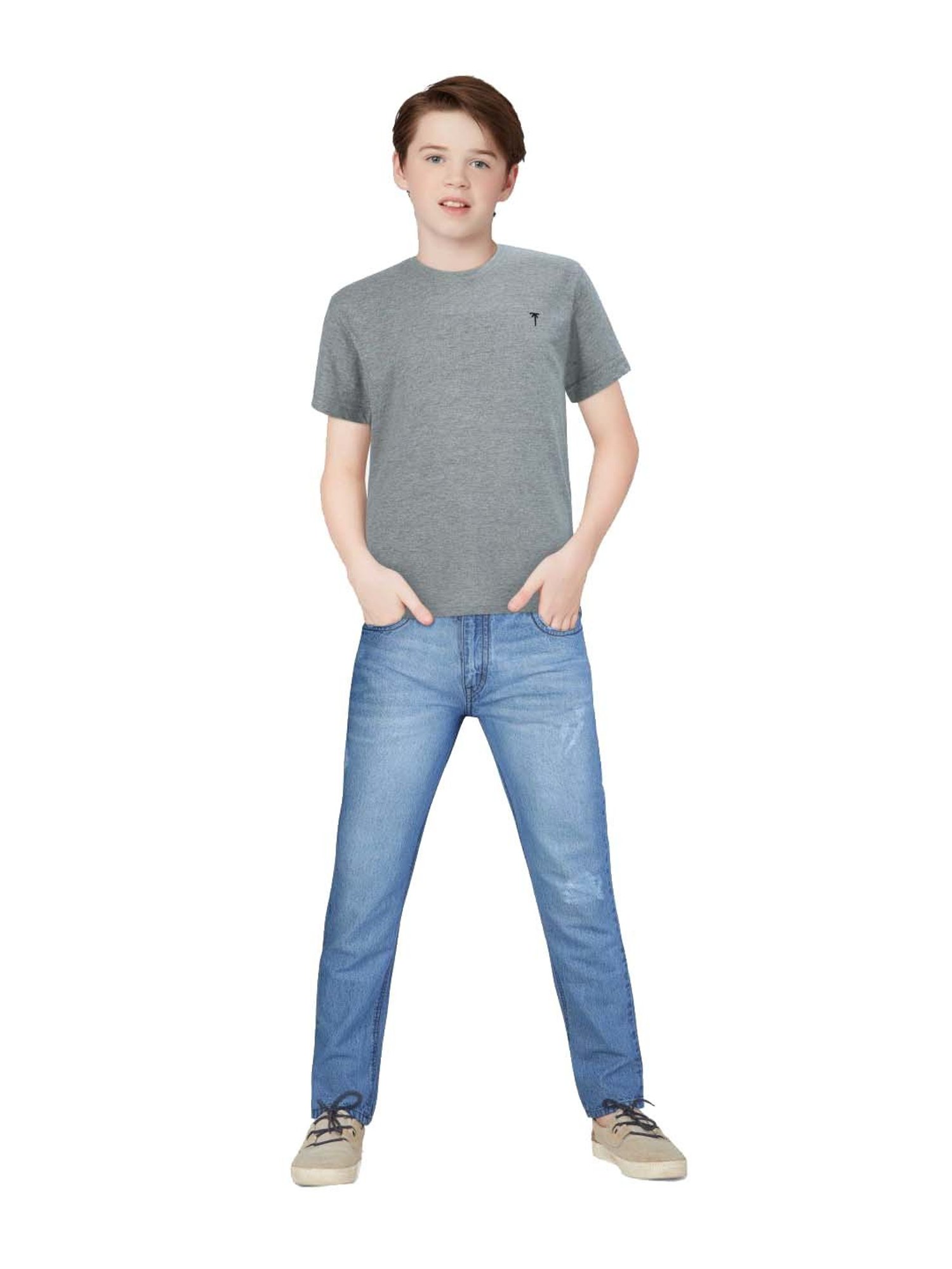 Palm Tree Kids Grey Cotton Regular Fit T-Shirt