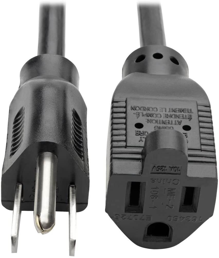 Tripp Lite Standard Power Extension Cord Cable 18 AWG 120V/10A NEMA 5-15R to NEMA 5-15P Black 12ft 12' (P022-012)
