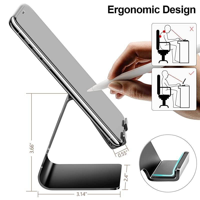 Phone Stand Holder 2020 Aluminum Desktop phone Cradle Dock with Cable Collective AntiSlip Base and Convenient Charging Port for iPhone 11 Pro Max Bedside Table Office Desk Accessories