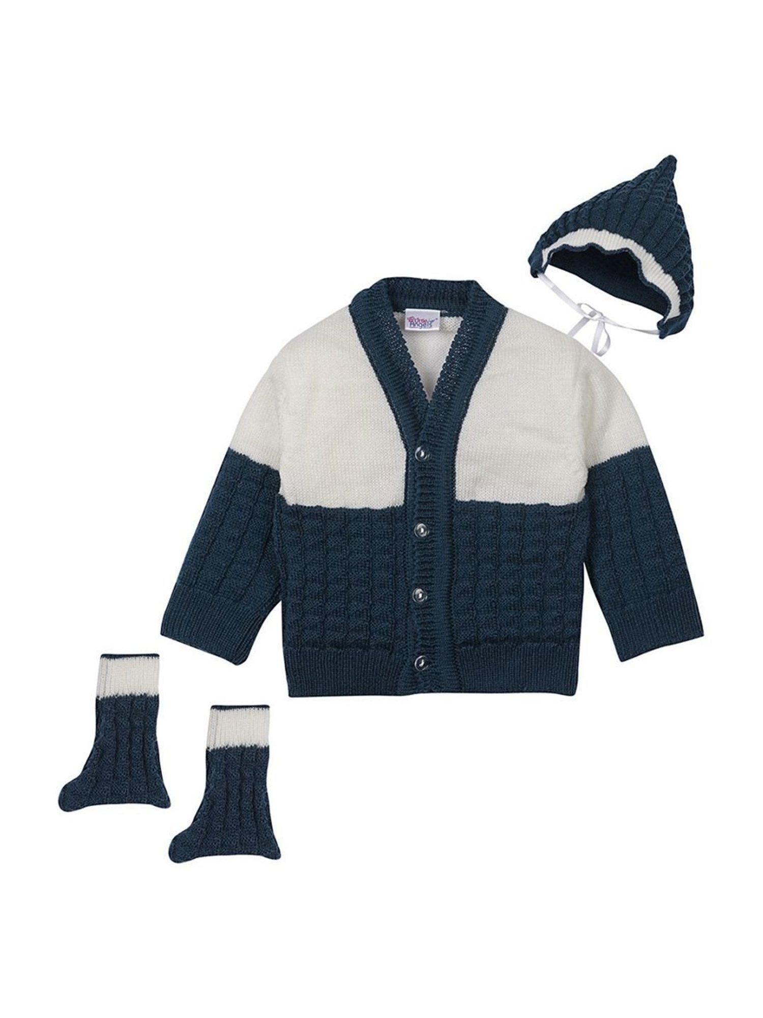 Little Angels Kids Navy & White Textured Pattern Full Sleeves Sweater Set