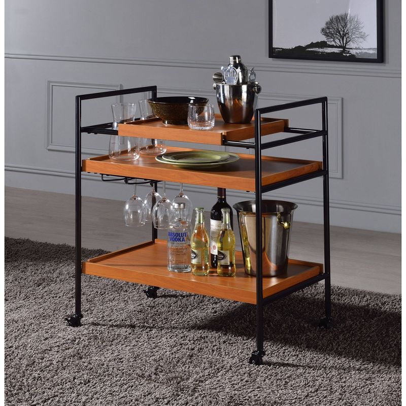 Oaken Serving Cart Honey Oak/Black - Acme Furniture