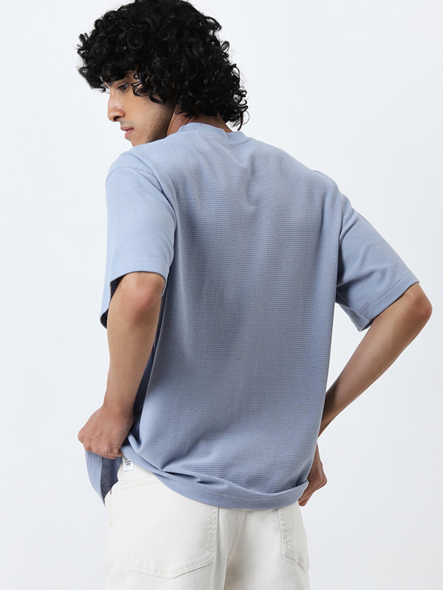 Nuon by Westside Blue Text Printed Relaxed T-Shirt