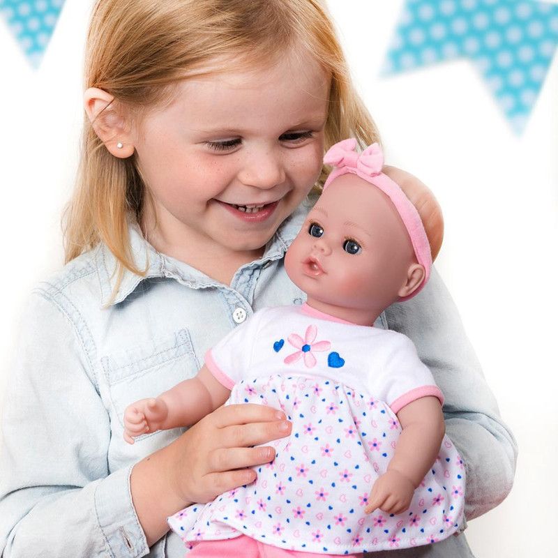 Adora Playtime Petal Pink 13 inch Baby Doll with floral dress, bow headband and Bottle