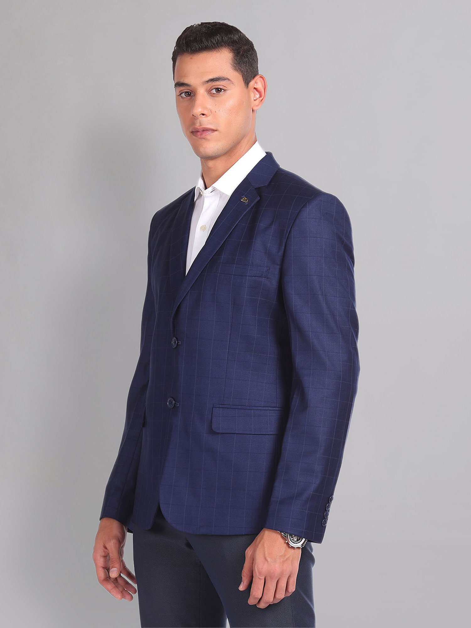 AD by Arvind Blue Slim Fit Check Blazer
