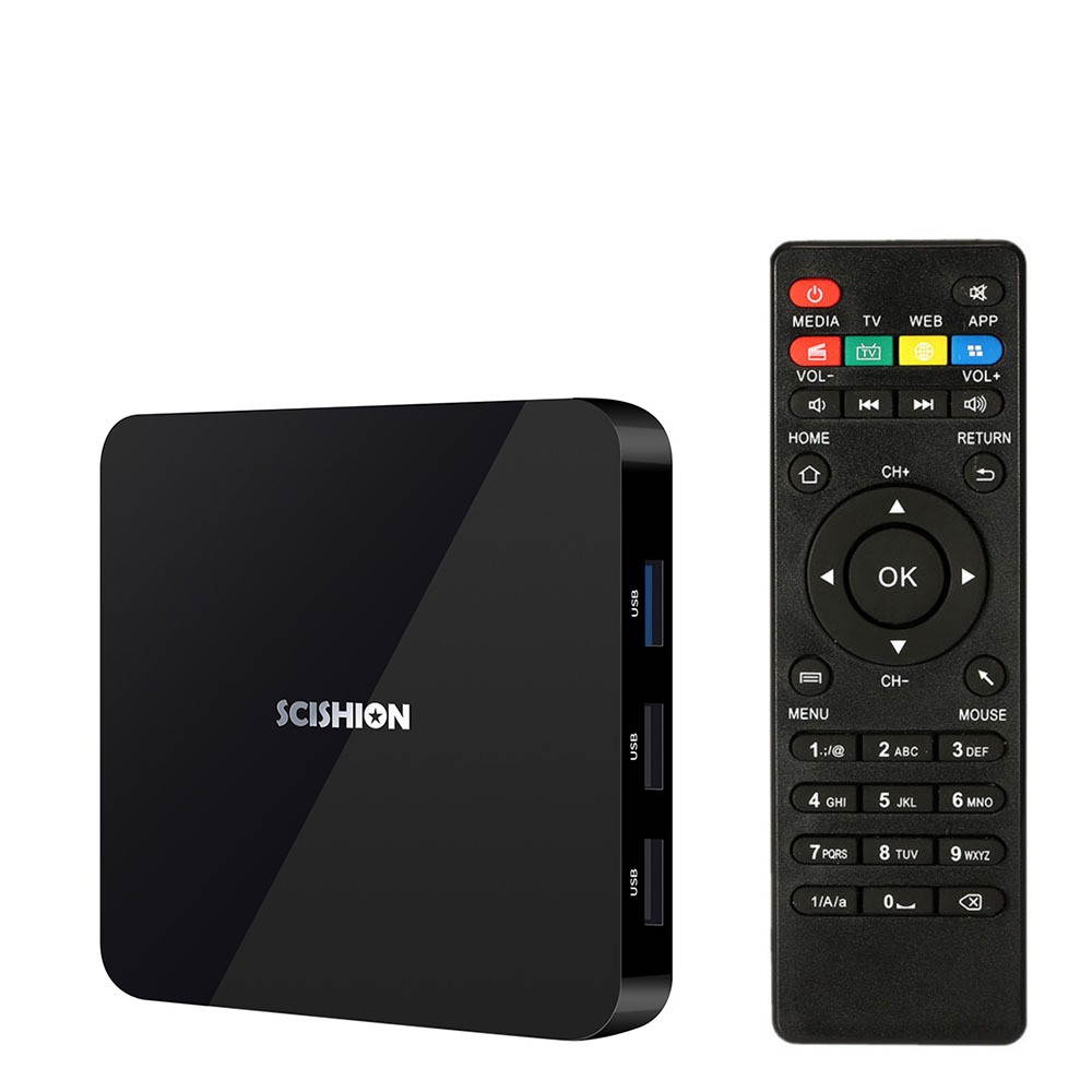 SCISHION AI TWO Smart Android 9.0 TV Box RK3328 Quad-core UHD 4K VP9 H.265 4GB+32GB 2.4G Wi-Fi BT4.0 HD Media Player LED Display Screen Video Player US Plug