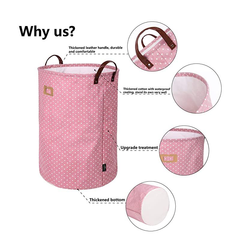 22-Inches Freestanding Laundry Basket with Lid, Collapsible Extra Large Drawstring Clothes Hamper Storage with Handle (Pink, XL)