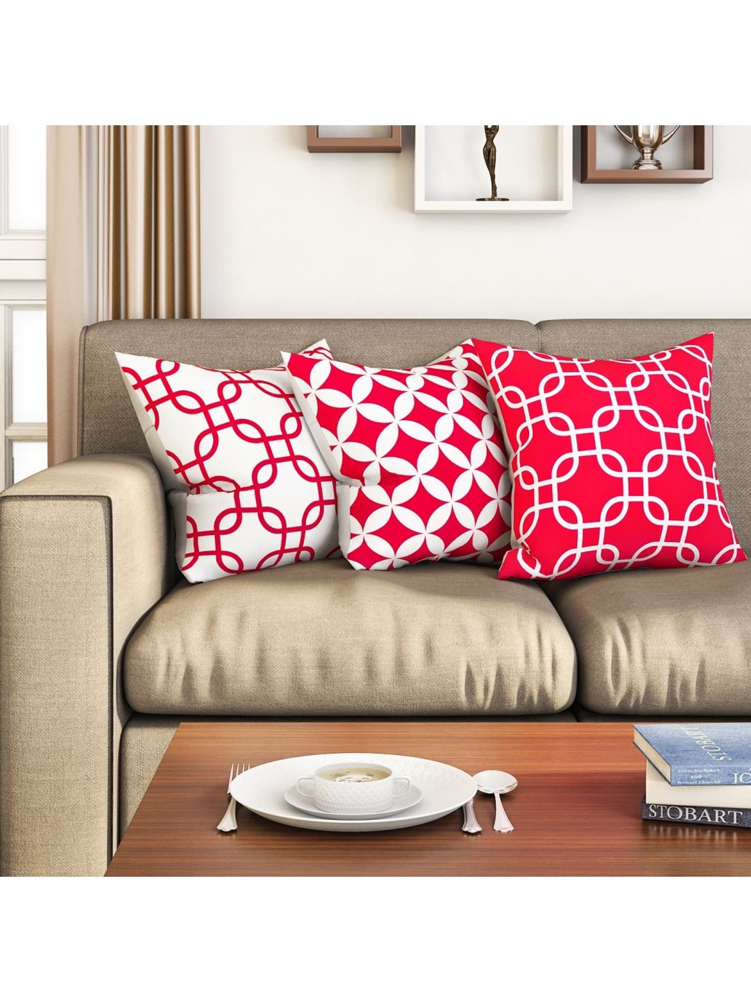 SEJ by Nisha Gupta Pink & White Cushion Covers - Set of 3