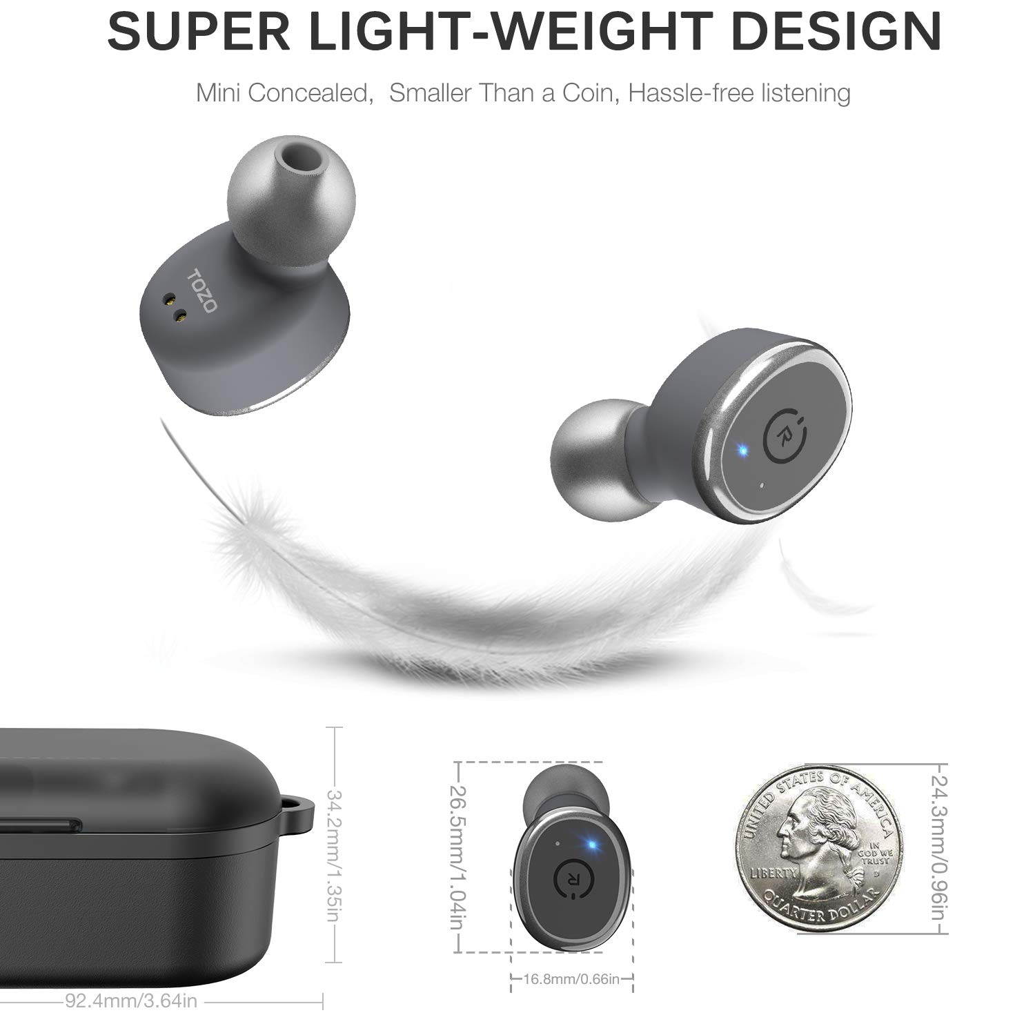TOZO T10 Bluetooth 5.0 Wireless Earbuds with ?Wireless Charging Case Waterproof TWS Stereo Headphones in-Ear Built-in Mic Headset Premium Sound with Deep Bass for Sport