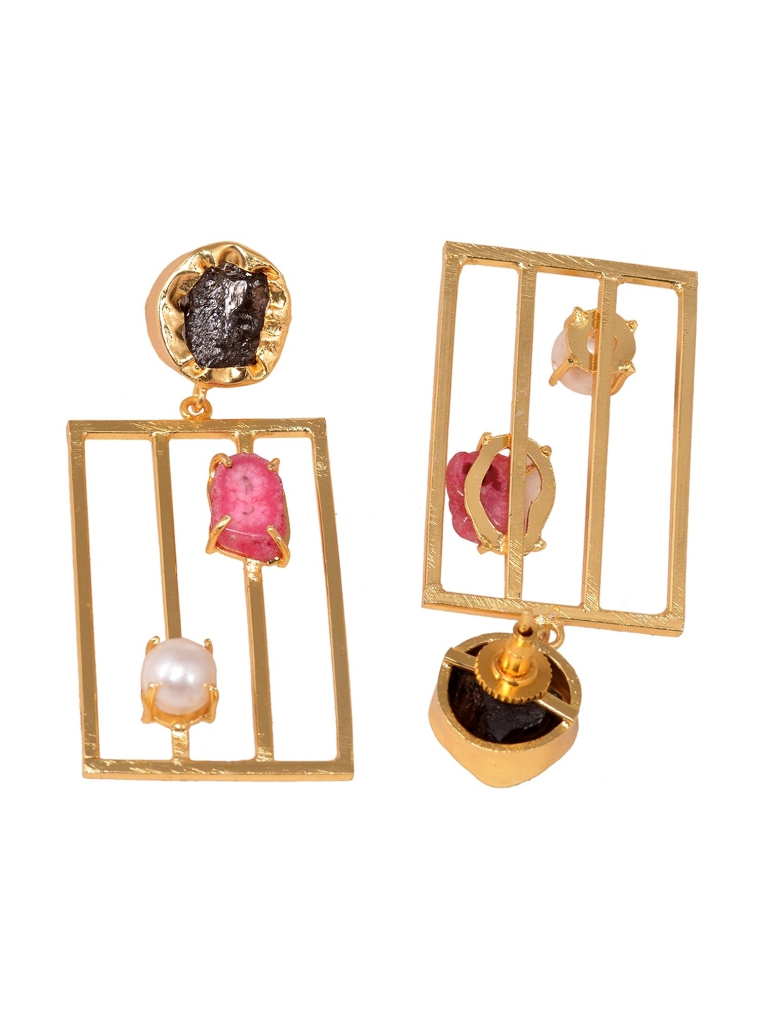 Saraf RS Jewellery Gold Rectangle shaped Pink Dangler Earrings