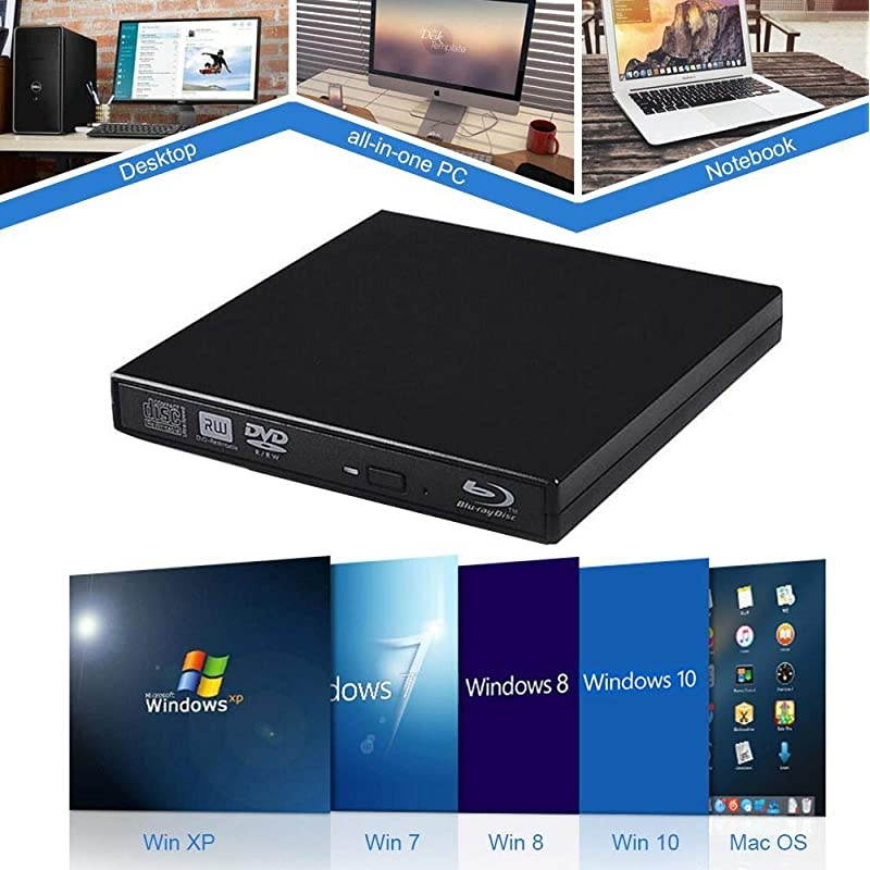 Drive DVD Drive USB External Portable DVD Burner BD-ROM DVD/CD-RW/ROM Writer for Windows 2000/XP/Vista/Win 7/Win 8/Win 10 Notebook PC Desktop Computer,Plug and Play