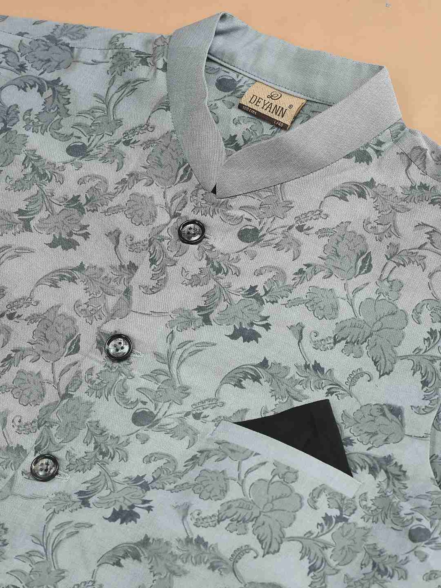 Deyann Silver & Black Regular Fit Printed Kurta Set With Jacket