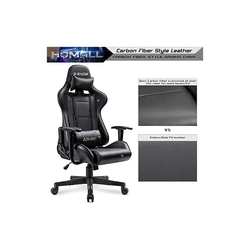 Gaming Chair Office Chair High Back Computer Chair PU Leather Desk Chair PC Racing Executive Ergonomic Adjustable Swivel Task Chair with Headrest and Lumbar Support (Dark Black)