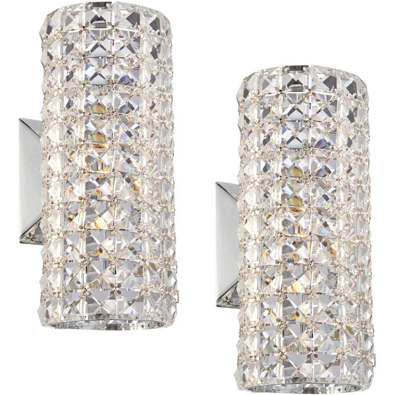 Vienna Full Spectrum Modern Wall Light Sconces Set of 2 Chrome Hardwired 10 1/4" High Fixture Wrapped Crystal for Bedroom Bathroom