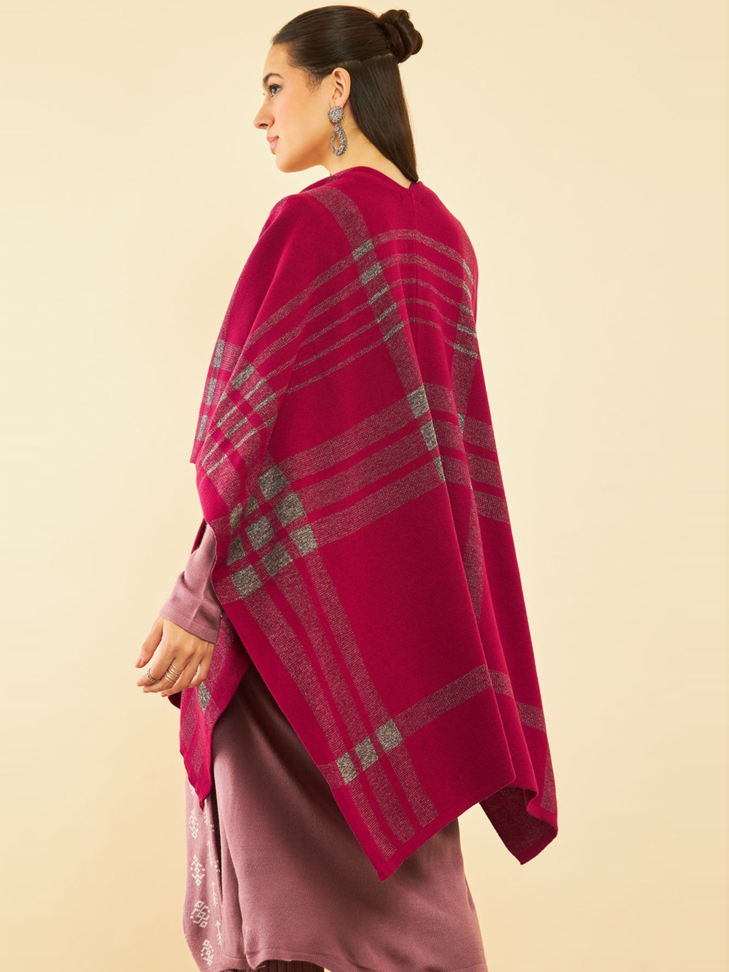 Soch Maroon Striped Shrug