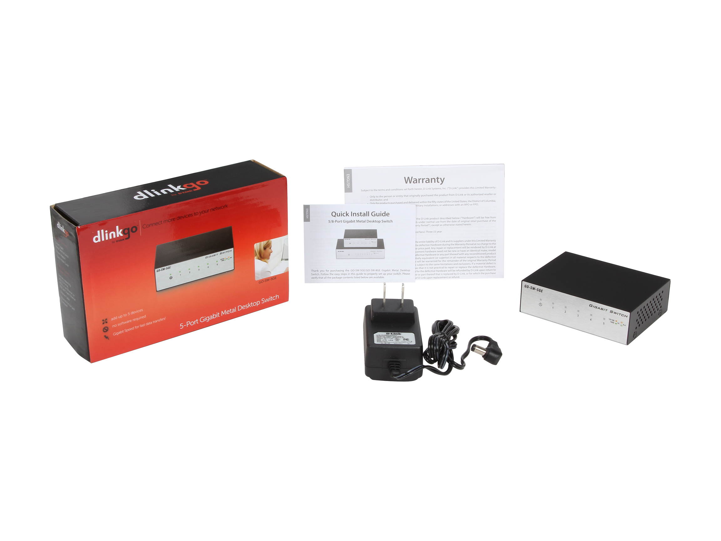 D-Link GO-SW-5GE 5-Port Gigabit Unmanaged Metal Desktop Switch