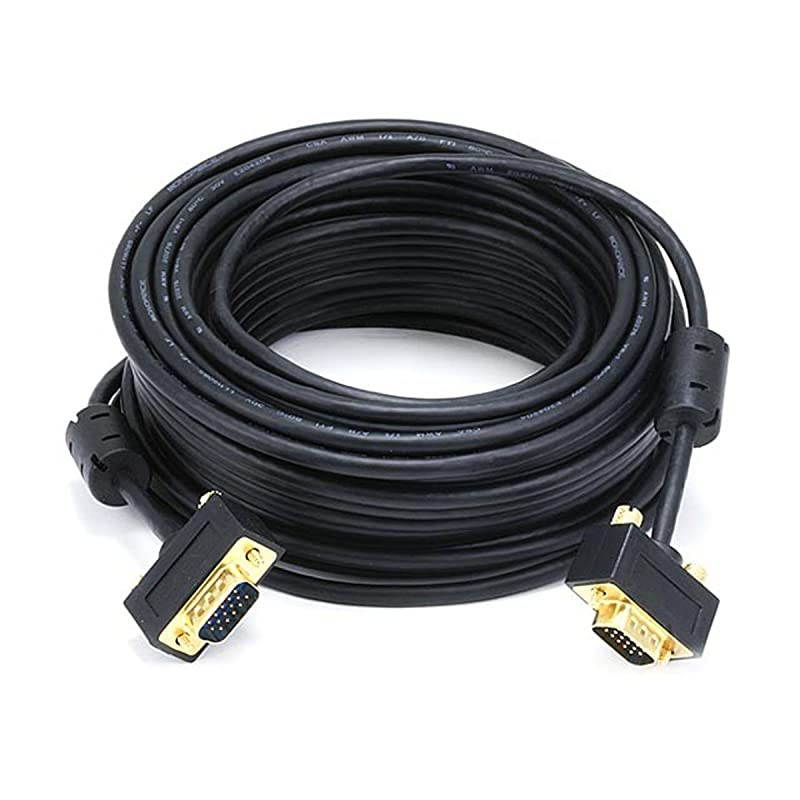 50ft Ultra Slim SVGA Super VGA 30/32AWG M/M Monitor Cable w/ ferrites (Gold Plated Connector)