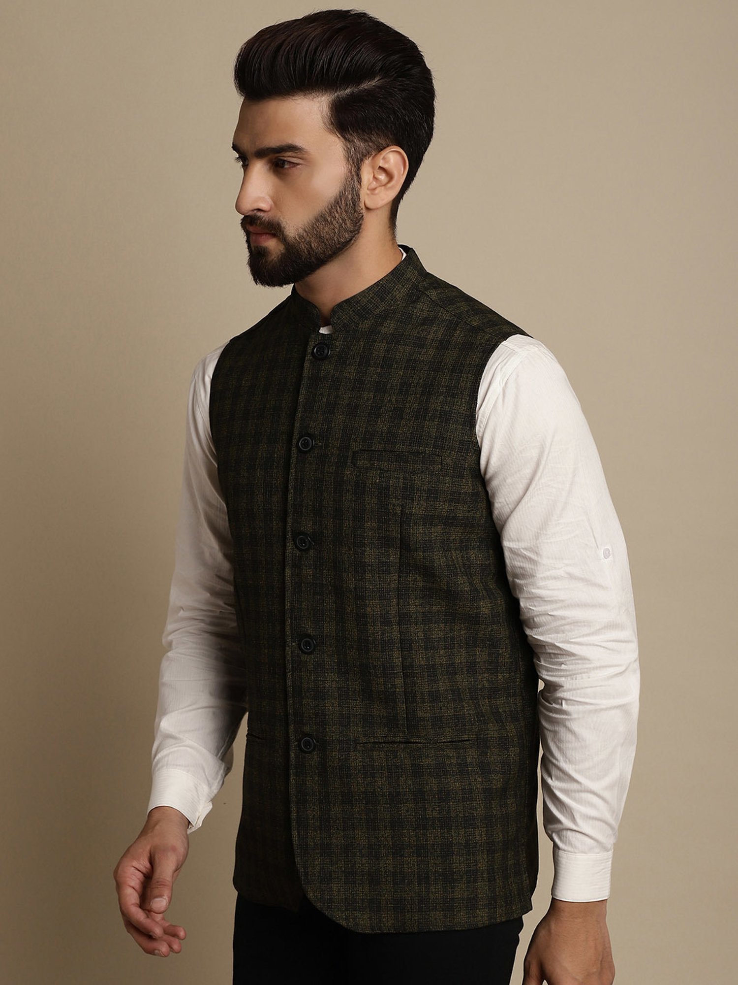 Even Multicolor Regular Fit Check Nehru Jacket