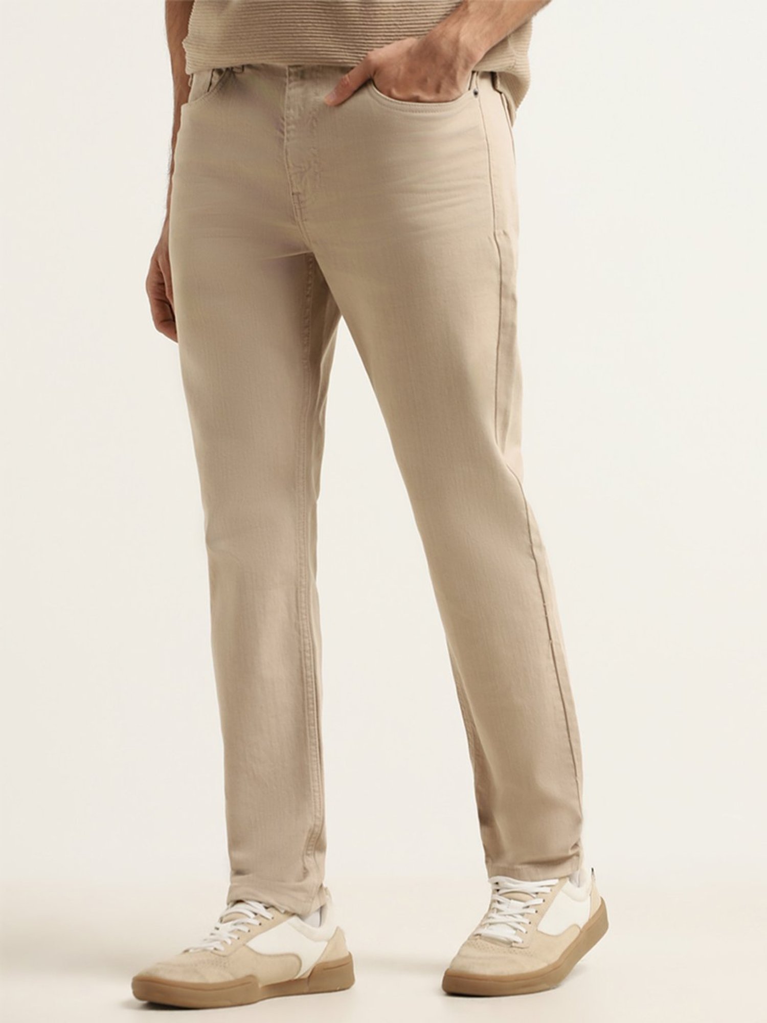 WES Casuals by Westside Beige Denim Relaxed Fit Jeans