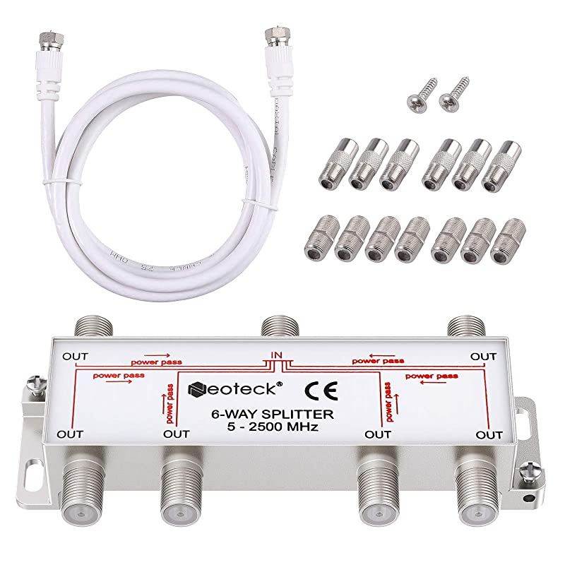 6-Way Coax Cable Splitter MoCA 5-2500MHz, Coaxial Splitter