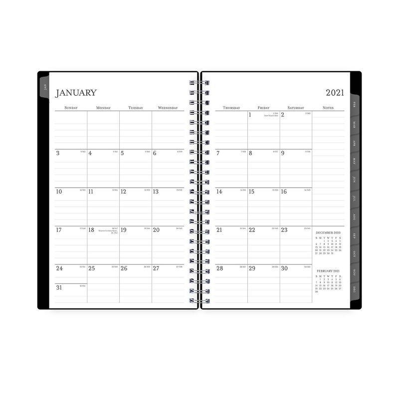 2021 Planner 5" x 8" Plastic Cover Daily/Monthly Wirebound Black - Blue Sky