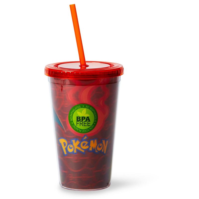 Just Funky Pok'emon Charizard Lenticular Plastic Tumbler Cup Lid & Straw | Holds 16 Ounces