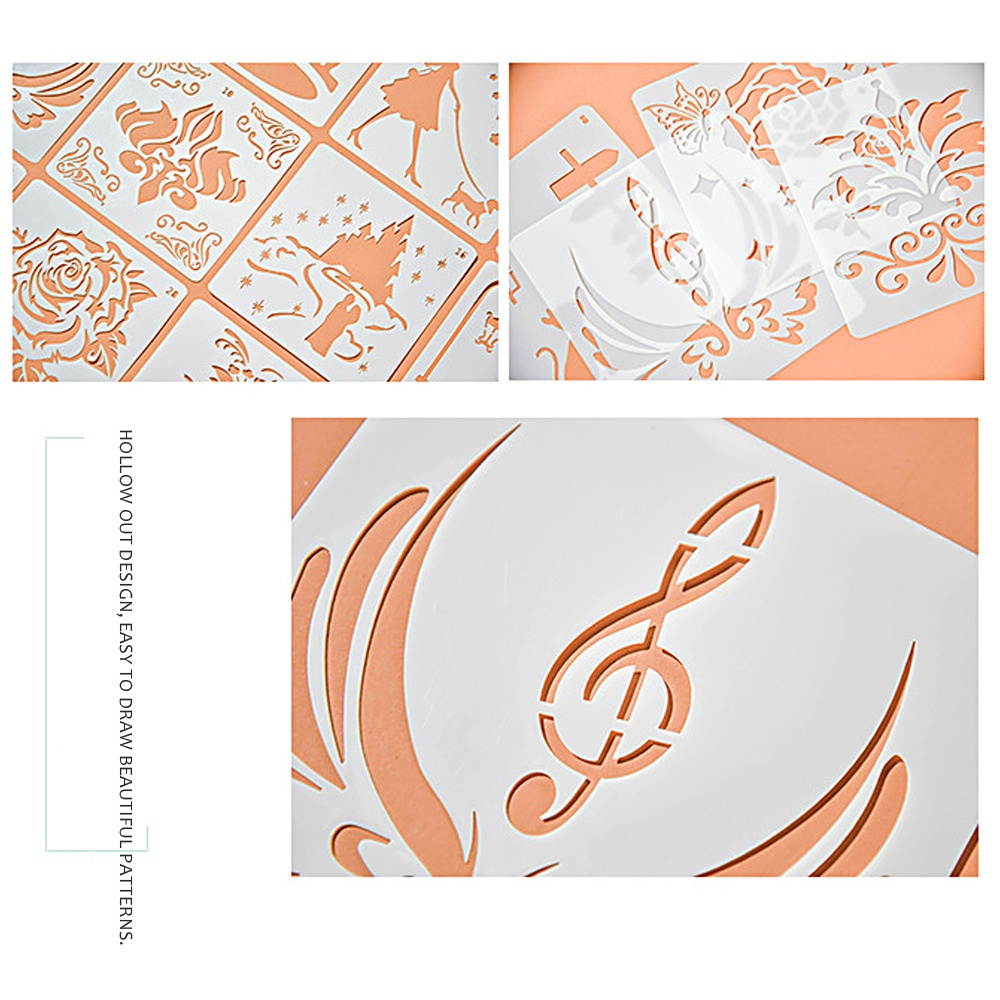 Drawing Painting Stencils Hollow Out Design PP Templates Reusable for Children Students DIY Craft Scrapbooking Journal Photo Album Paper Card Decor