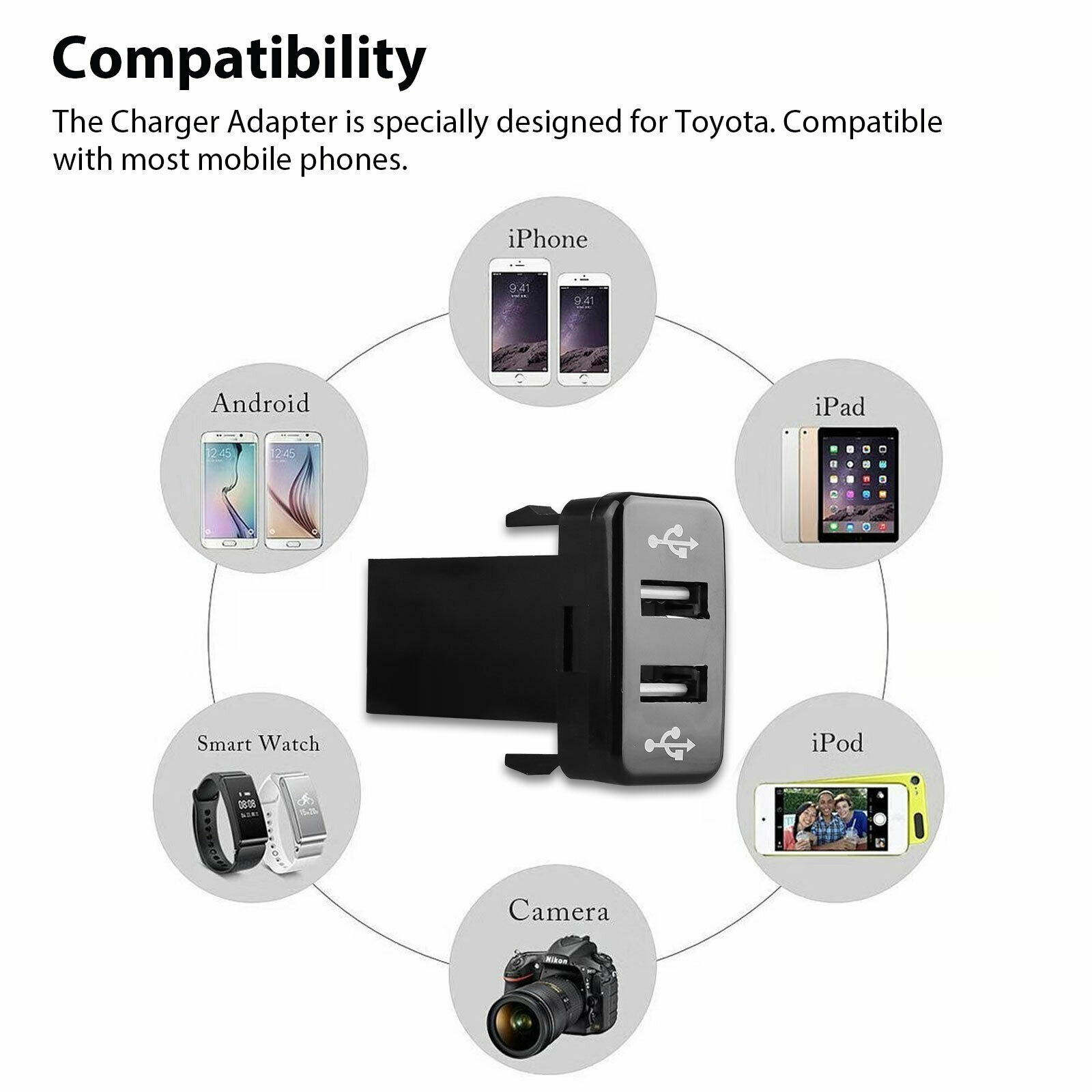 3.1A Car Charger Socket Dual 2 USB Port Charging Power Adapter Outlet for Toyota