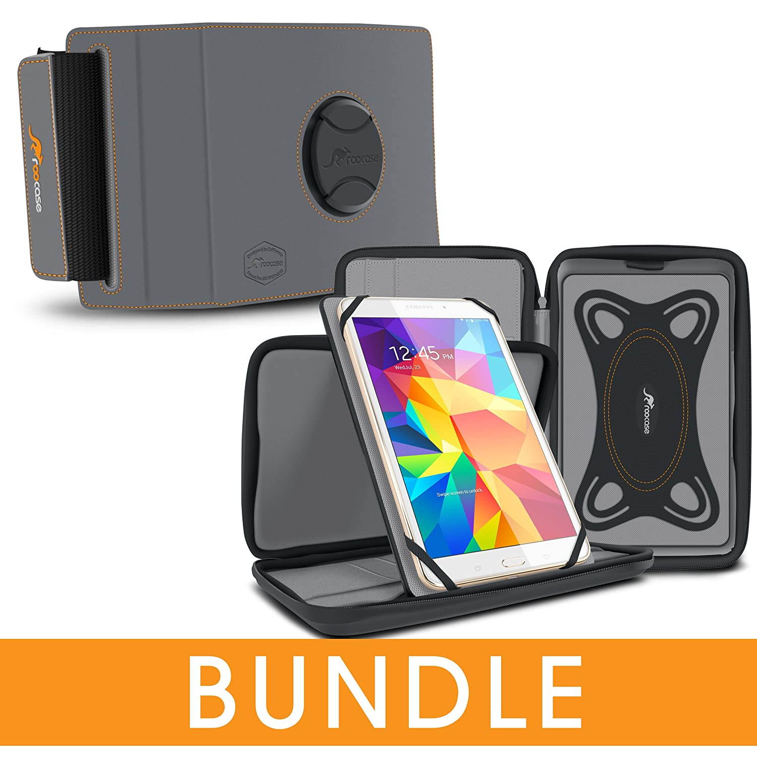 rooCASE Universal Tablet Orb Bundle, Exec Portfolio Case for 7 inch Tablet with Orb Strap Holder