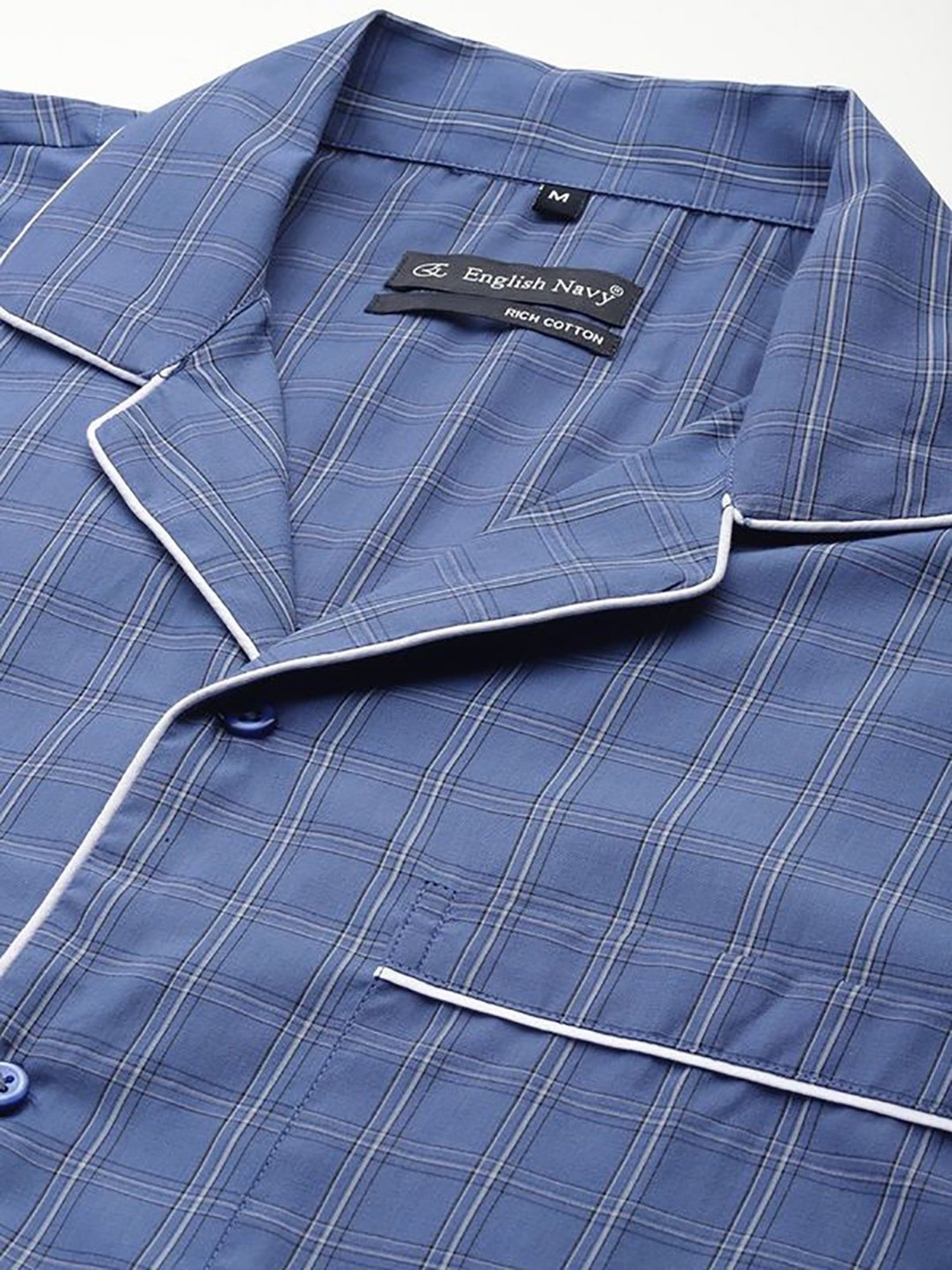 English Navy Blue Regular Fit Checks Lounge Sets