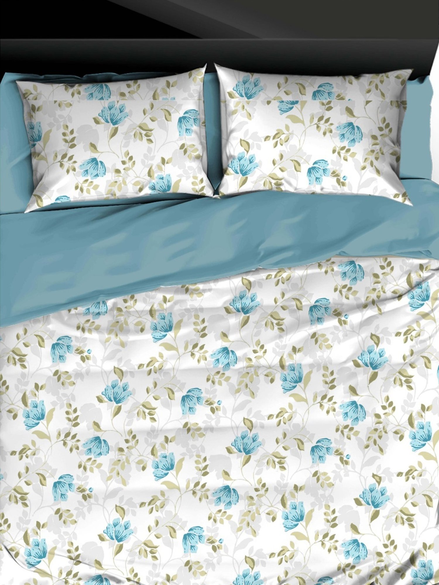 Ariana Tuscany Floral Blue 300 TC Cotton Super king Bedsheet with 2 Pillow Covers