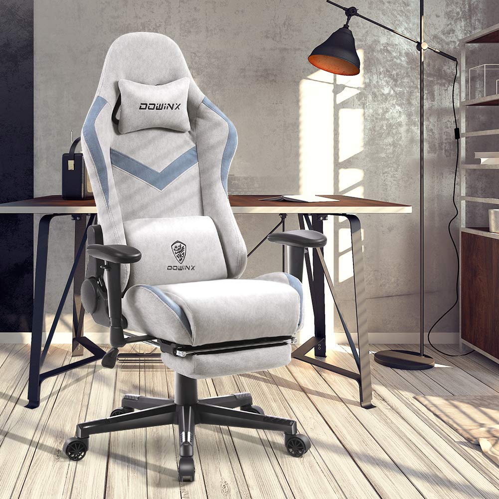 Dowinx Gaming Chair Breathable Fabric Office Chair with Massage Lumbar Support, High Back Ergonomic Comouter Chair Adjustable Swivel Task Chair with Footrest (Blue)