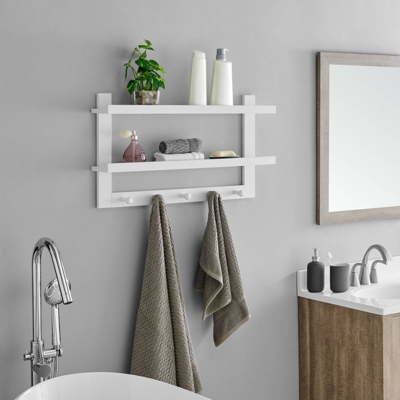 29" x 16" 2 Tier Coat Rack and Wall Shelf White - Danya B.