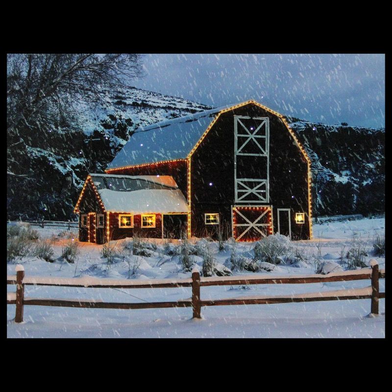 Northlight LED Fiber Optic Snowy Red Barn Christmas Canvas Wall Art 15.75" x 12"