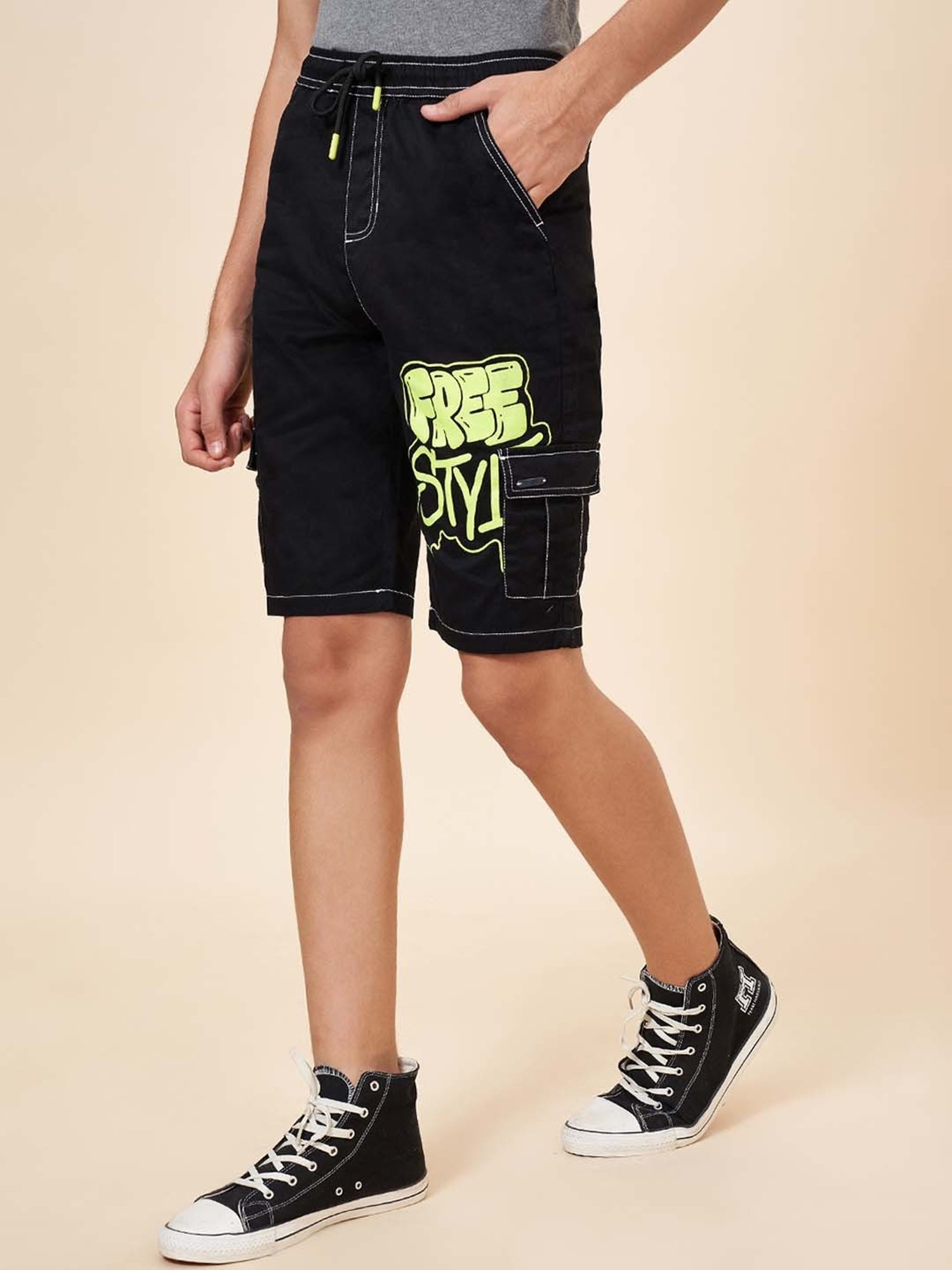 Coolsters by Pantaloons Boys Black Cotton Printed Shorts