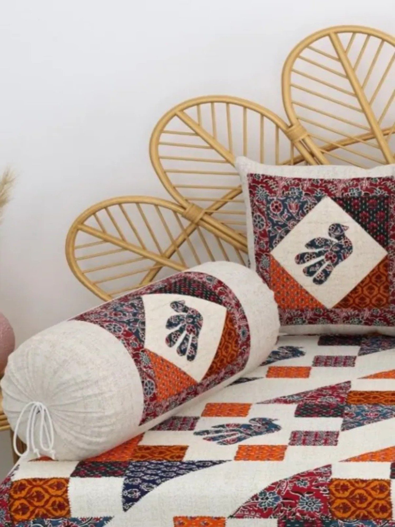 Living Roots Printed Grey 300 TC Cotton Single Diwan - Set of 8