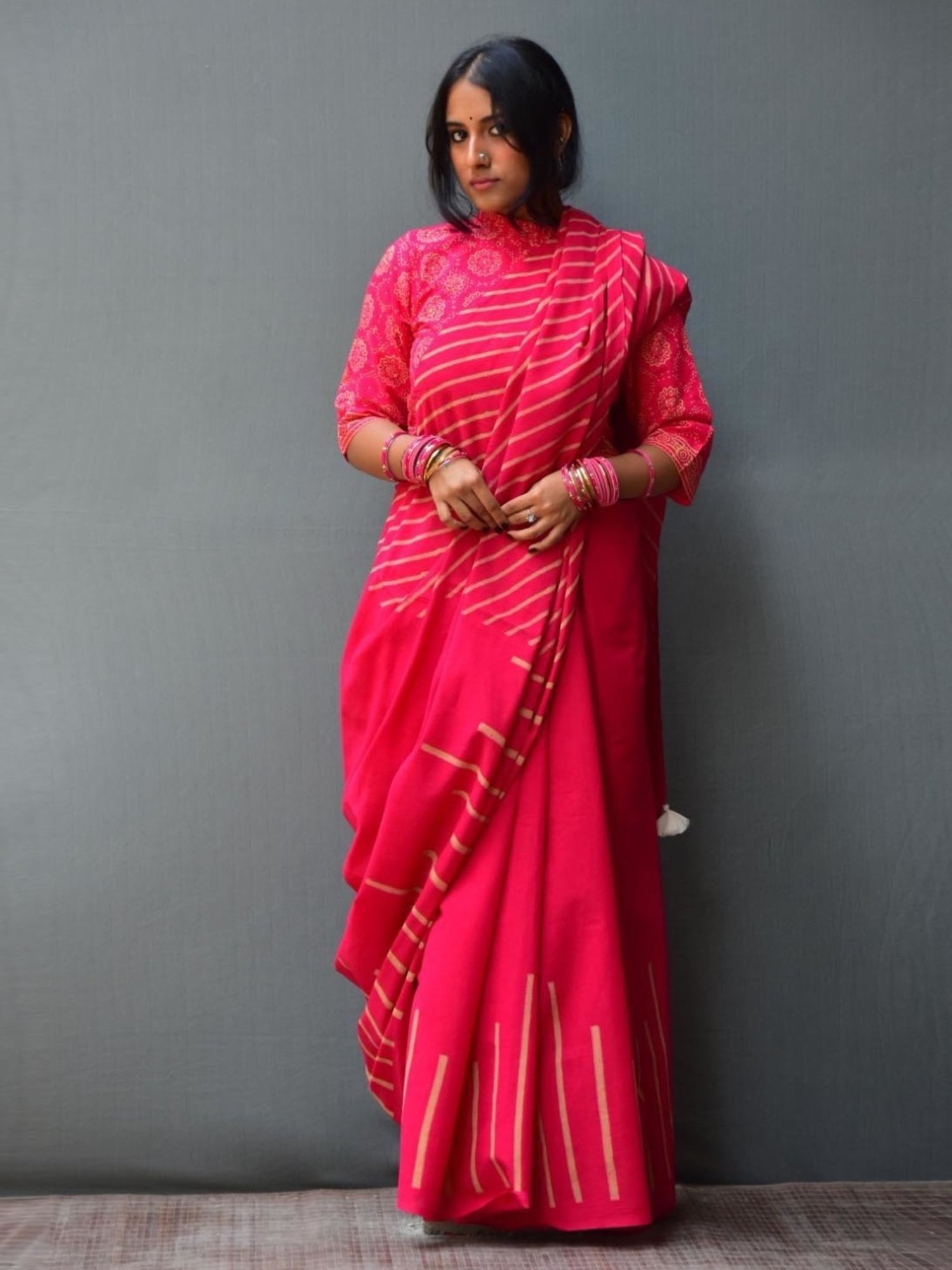 Chidiyaa Pink Rangeen Gulaabi Handblock printed Mulmul Cotton Saree
