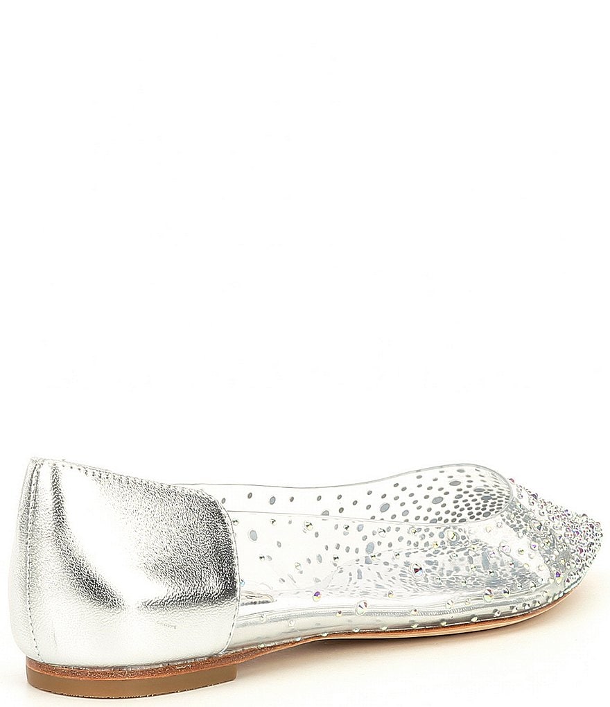 Badgley Mischka Gabi Clear Embellished Leather Flats