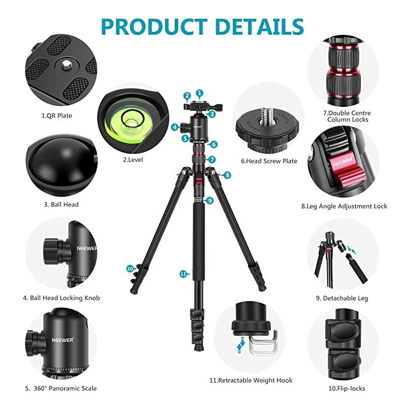 77Inch Tripod Camera Tripod for DSLR 2in1 Compact Aluminum Tripod Monopod with 360 Degree Ball Head 2 Center Axis QR Plate and 8 Kilograms Load for Travel and Work Carry Bag Included