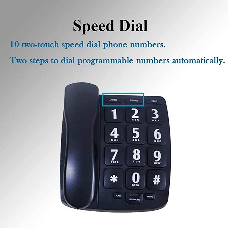 J-P02 Large Button Phone Corded Phone for Elderly with Amplified Speakerphone/Speed Dial/Wall Mountable