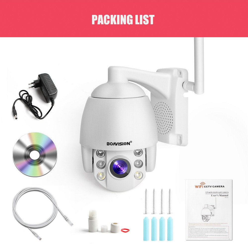 BOAVISION Super Mini 2.5 Inch PTZ Speed Dome WIFI IP Camera 1080P Outdoor 5X Zoom Fixed Lens Wireless Camera IR 60m Two Way Audio