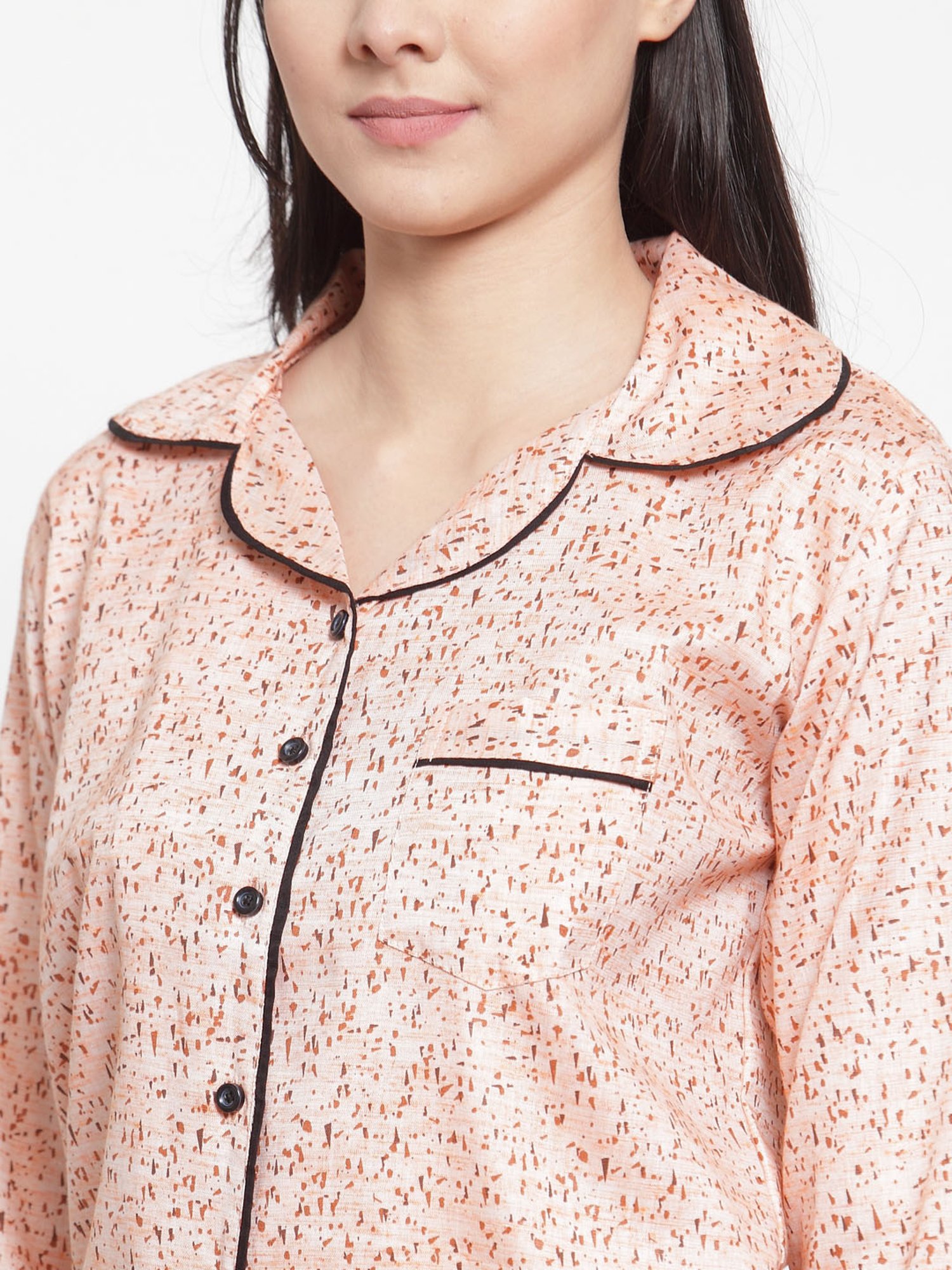 Secret Wish Peach Printed Shirt With Pyjamas