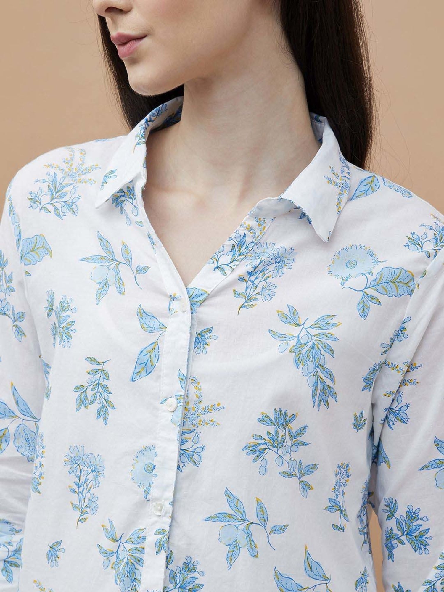 Colour Me by Melange White Cotton Printed Shirt