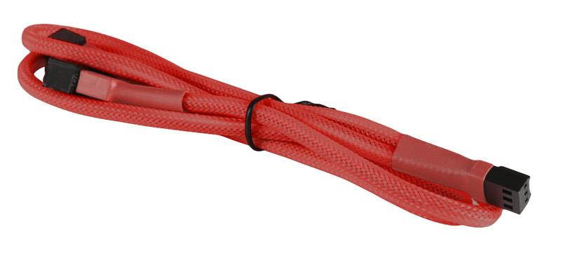 Red Sleeved 3-Pin Fan Cable Y Splitter Extension with Black Connectors (12" Length)