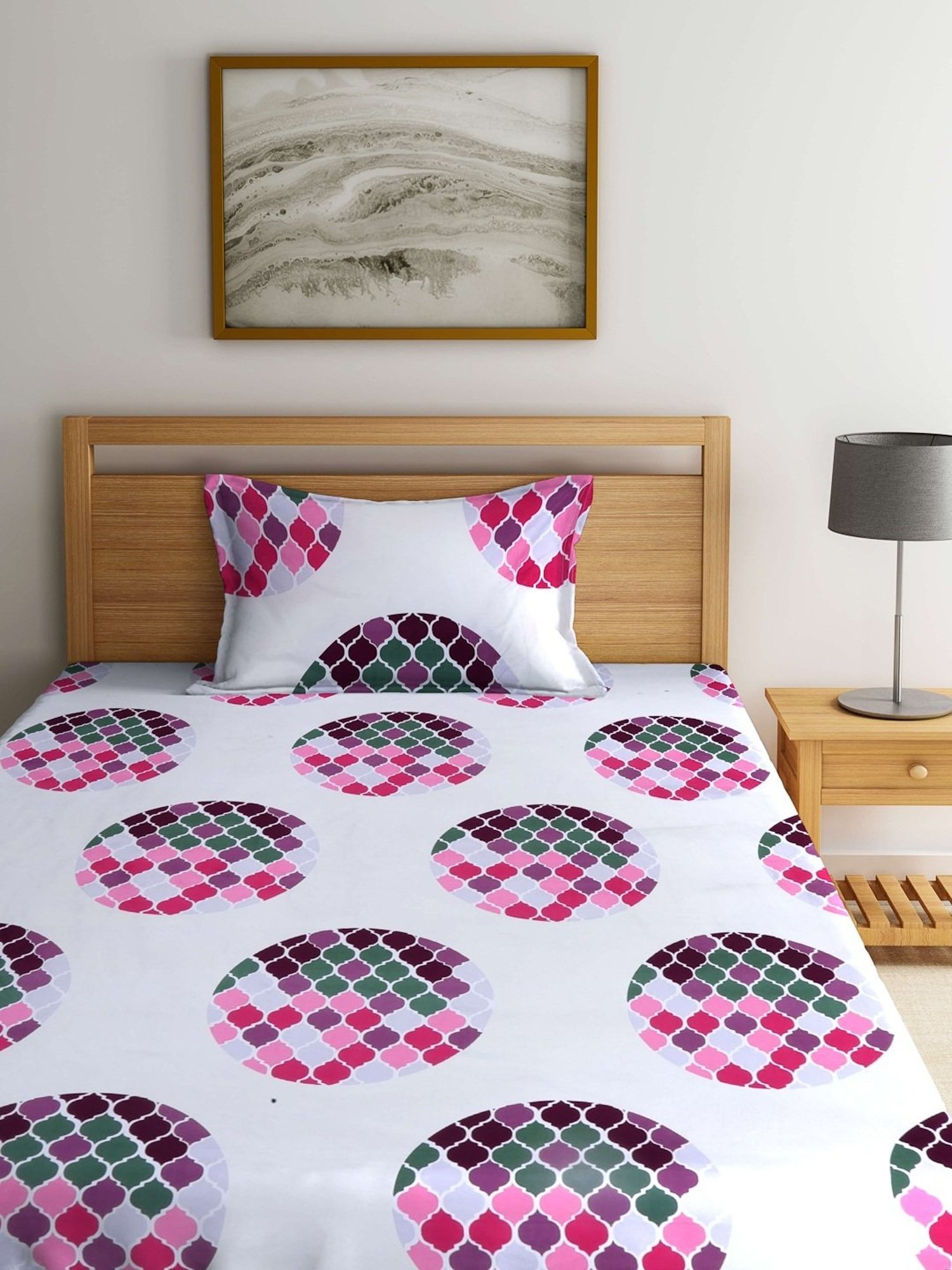 Klotthe Geometric Multicolor 210 TC Cotton Blend Single Bedsheet with 1 Pillow Cover