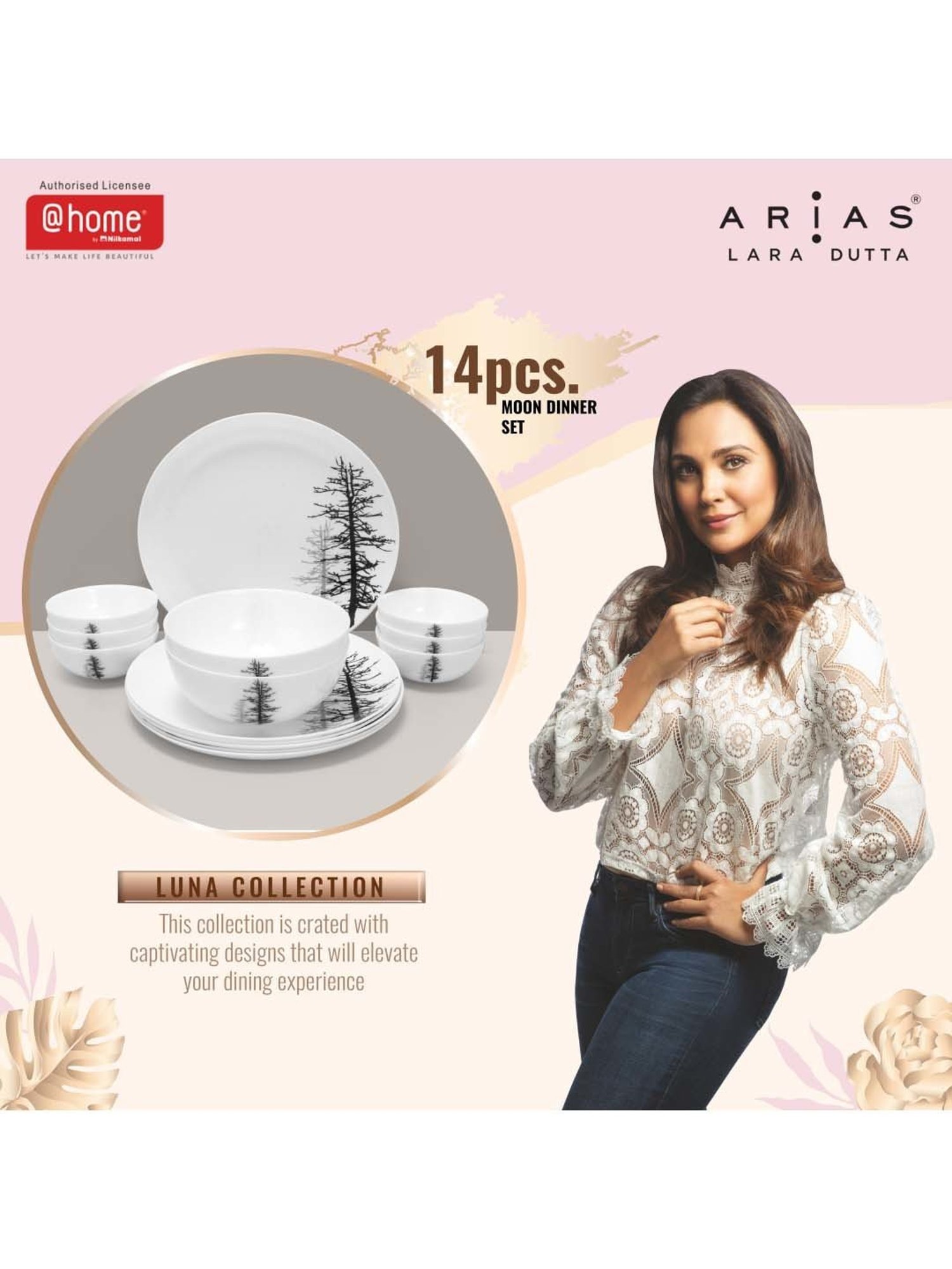 @home Moon Winter Forest White & Grey Glass Dinner Set