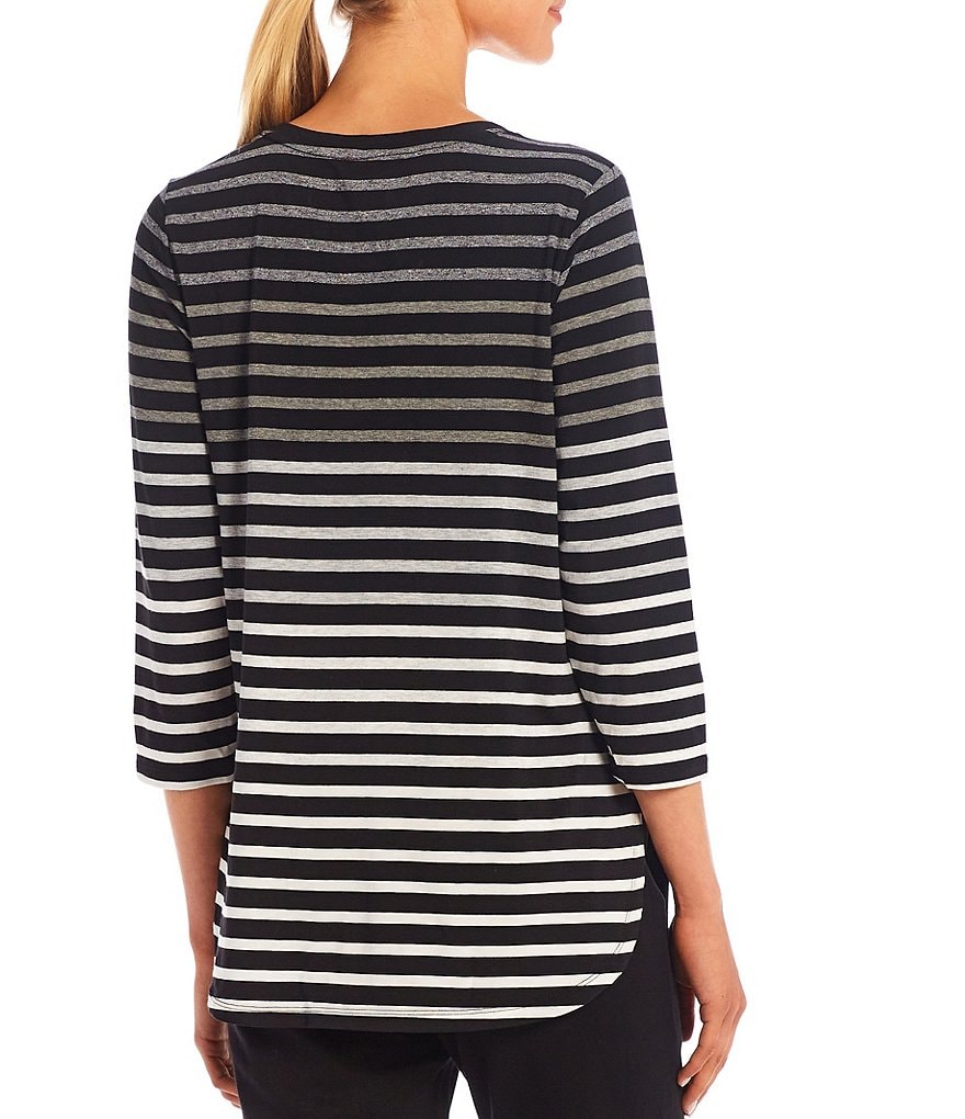 Calvin Klein Performance Fade Out Stripe 3/4 Sleeve Round Hem Tee