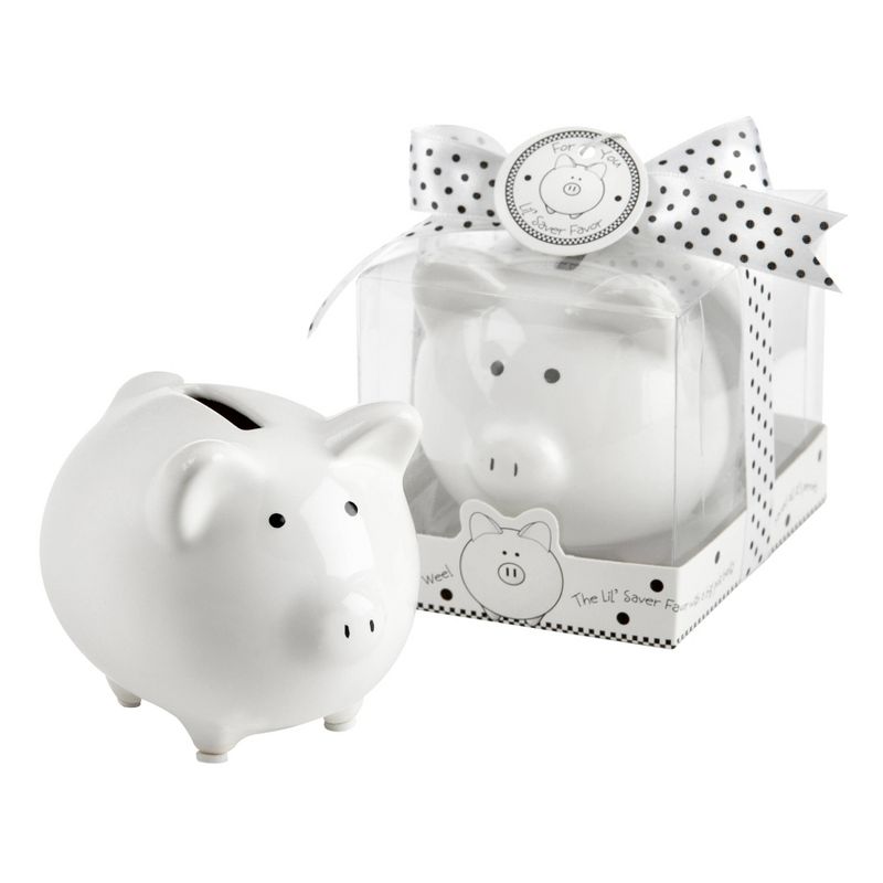 12ct "Li'l Saver Favor" Ceramic Mini-Piggy Bank in Gift Box with Polka-Dot Bow